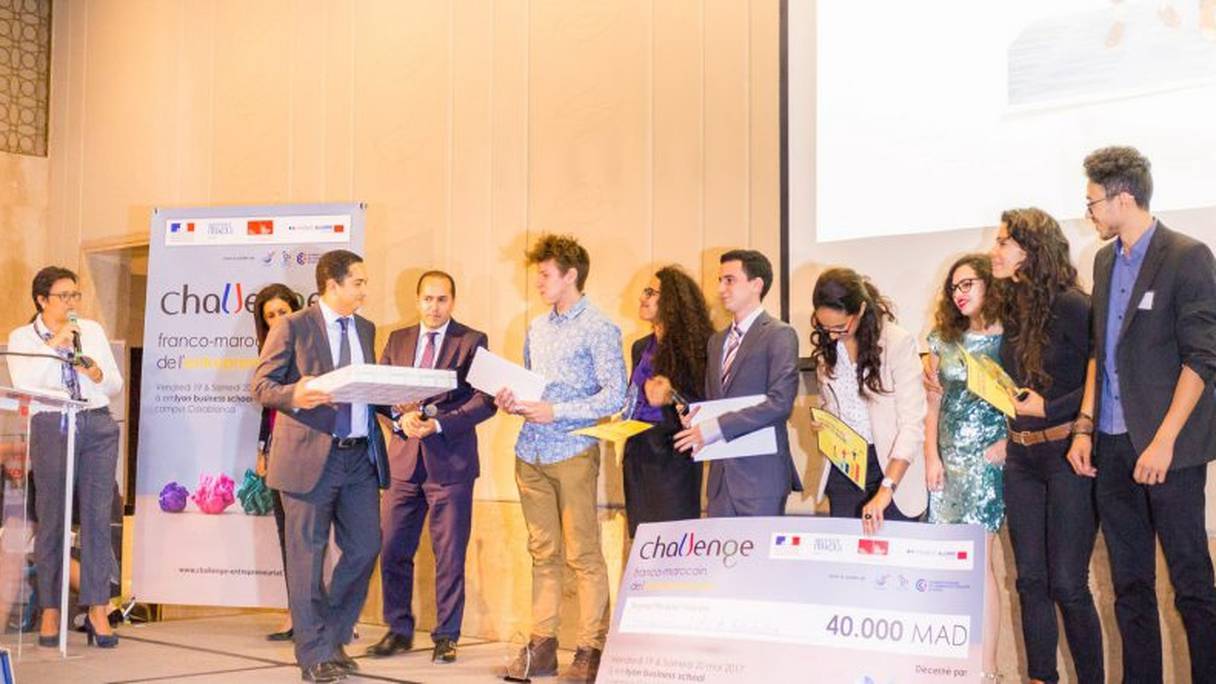 Lors de la cérémonie de remise des prix du Challenge franco-marocain de l'entrepreneuriat.
