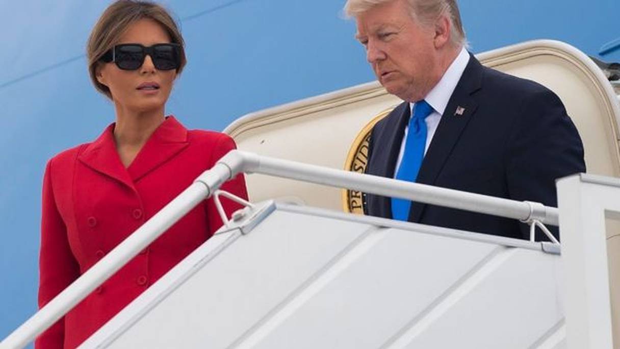 Le président américain Donald Trump et la Première dame débarquent à Orly, le 13 juillet 2017. 
