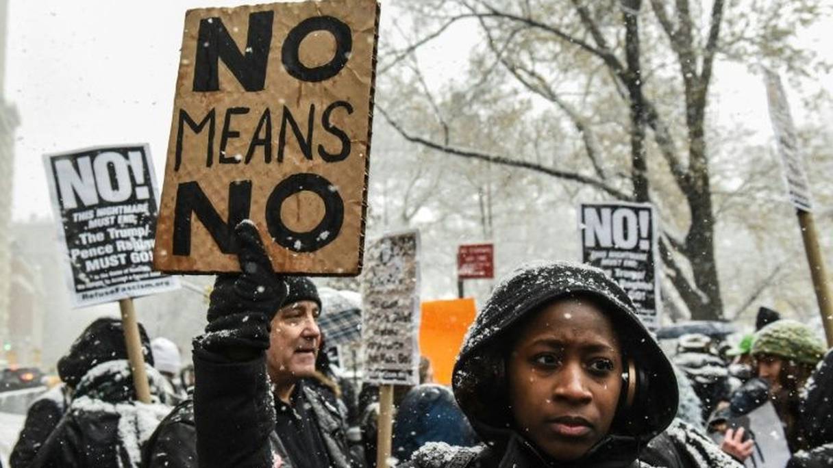 Manifestation contre le harcèlement sexuel à New York, le 9 décembre 2017.
