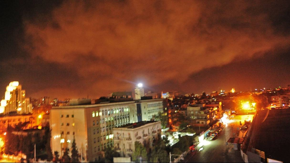 Damas dans la nuit du 14 avril 2018 pendant les frappes américaines.
