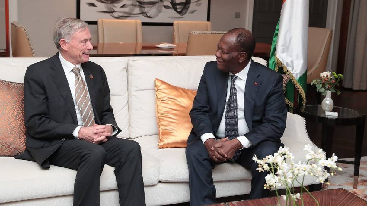 Horst Köhler, Envoyé personnel du SG de l'ONU pour le Sahara, et le président ivoirien, Alassane Ouattara.

