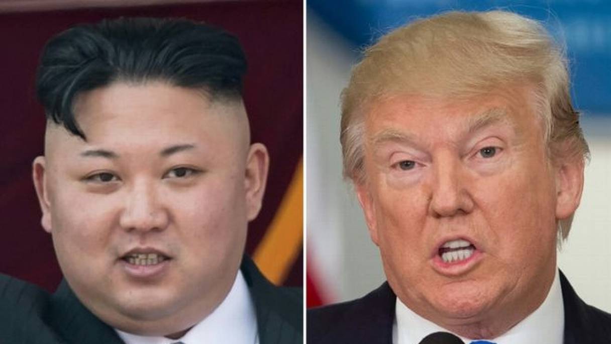 Le leader nord-coréen Kim Jong-Un le 15 avril 2017 à Pyongyang, et le président américain Donald Trump le 19 juillet 2017 à Washington.
