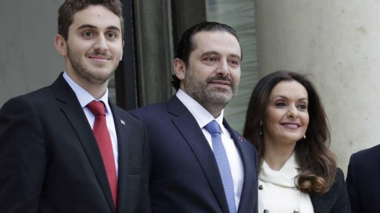 Saâd Hariri (au centre) et son épouse Lara Bachir Azm lors d'une visite à l'Elysée.

