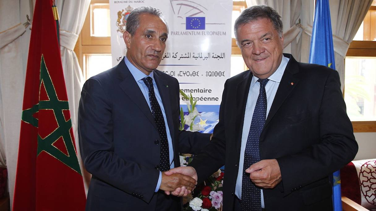 Abderrahim Atmoun en compagnie de Pier Antonio Panzeri, il y a deux semaines à Rabat
