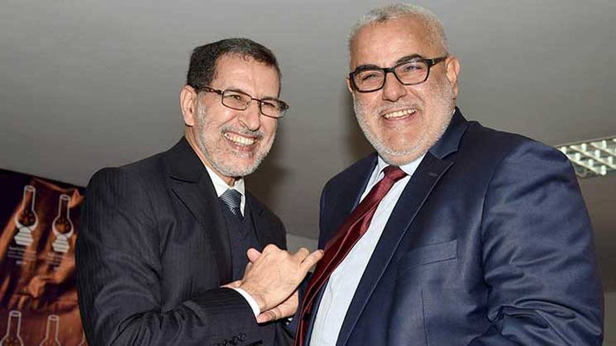 Saâd-Eddine El Othmani, Chef du gouvernement et secrétaire général du PJD, et son prédécesseur Abdelilah Benkirane.
