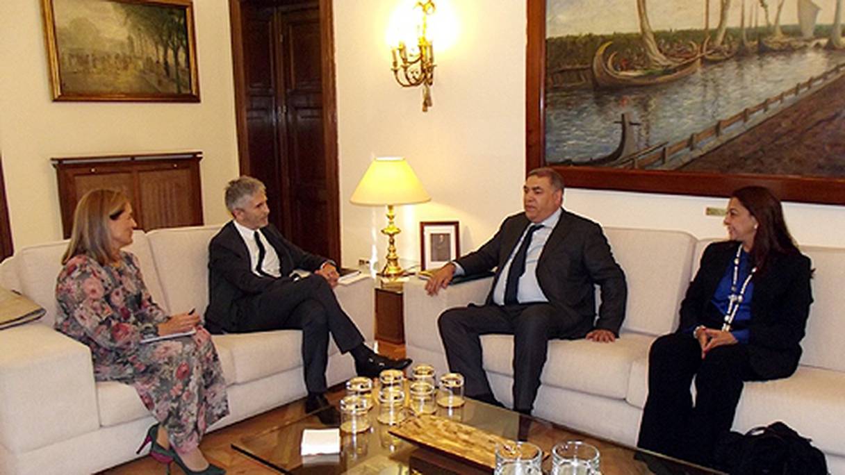 Entretien entre les ministres marocain et espagnol de l'Intérieur, Abdelouafi Laftit et Fernando Grande-Marlaska.
