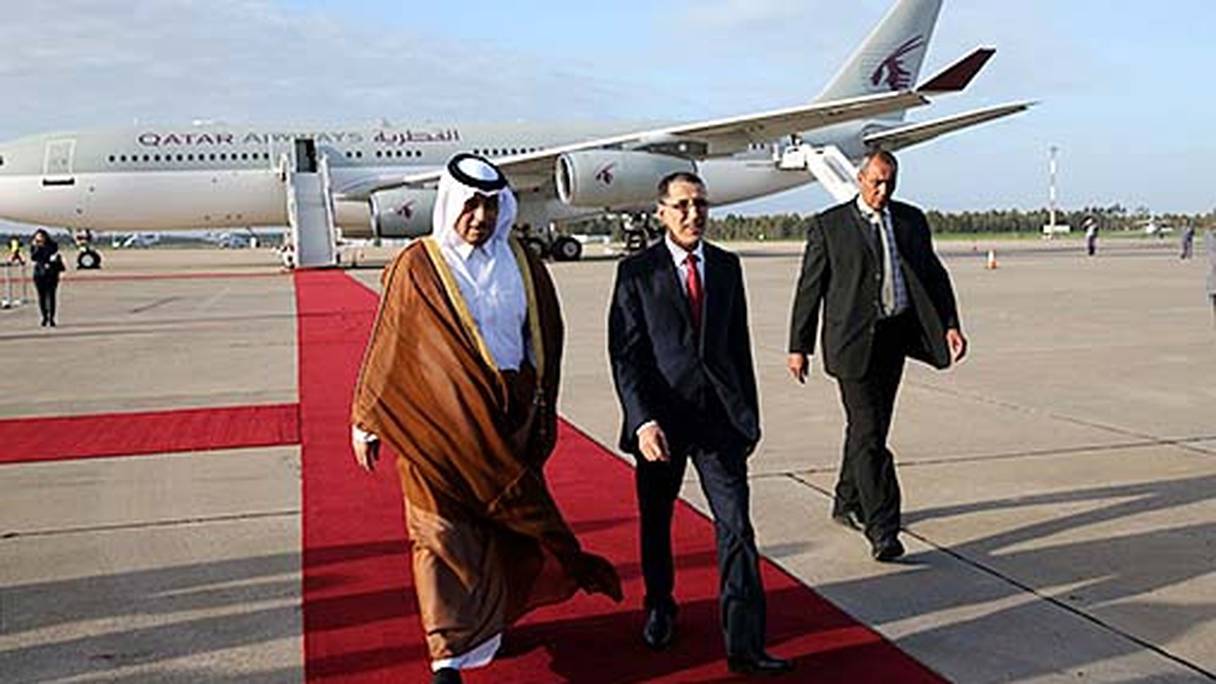 Le Premier ministre et ministre de l’Intérieur du Qatar, Abdallah ben Nasser ben Khalifa Al Thani  et  le chef du gouvernement, Saâd-Eddine El Othmani.
