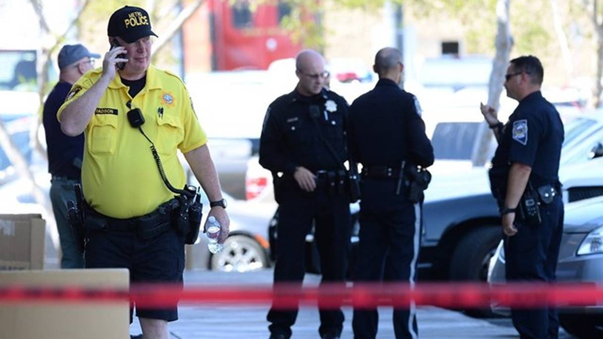 La police près du lieu de la fusillade à Las Vegas. 
