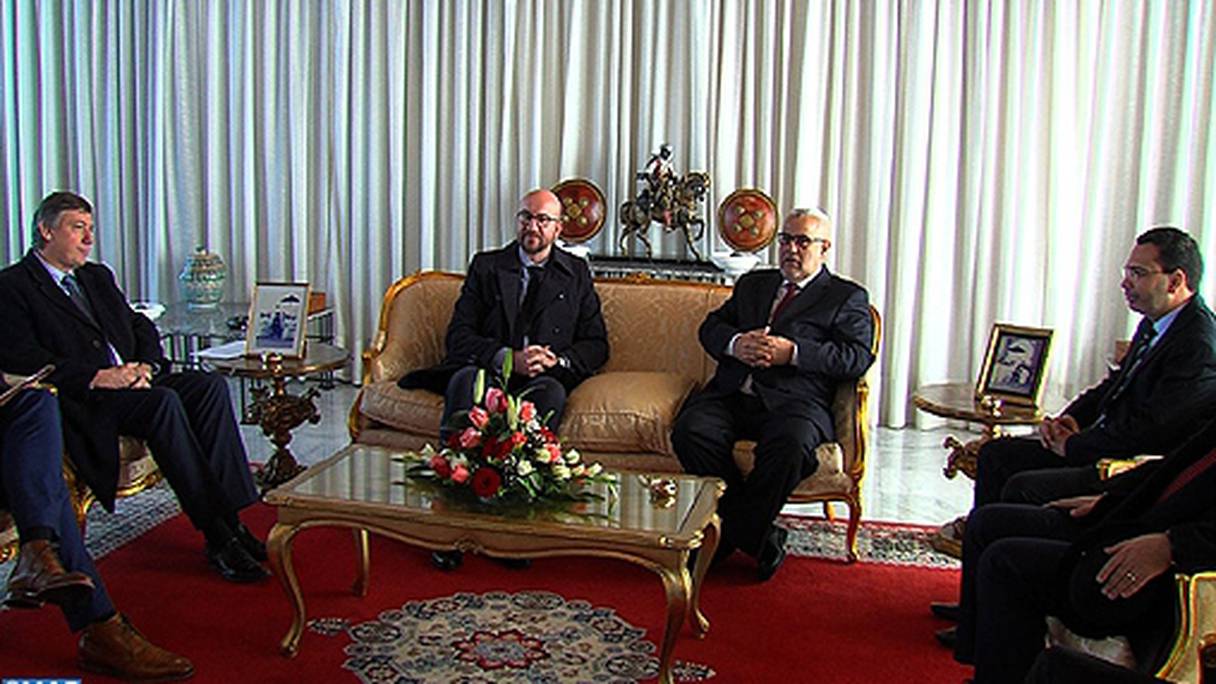 Le premier ministre belge Charles Michel avec Abdelilah Benkirane.
