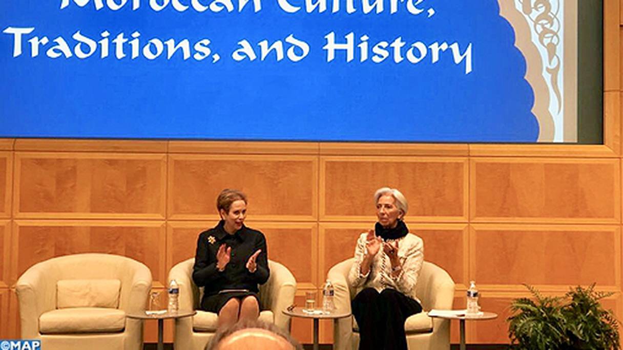 Lalla Joumala et Christine Lagarde mercredi 7 mars 2018 à Washington.
