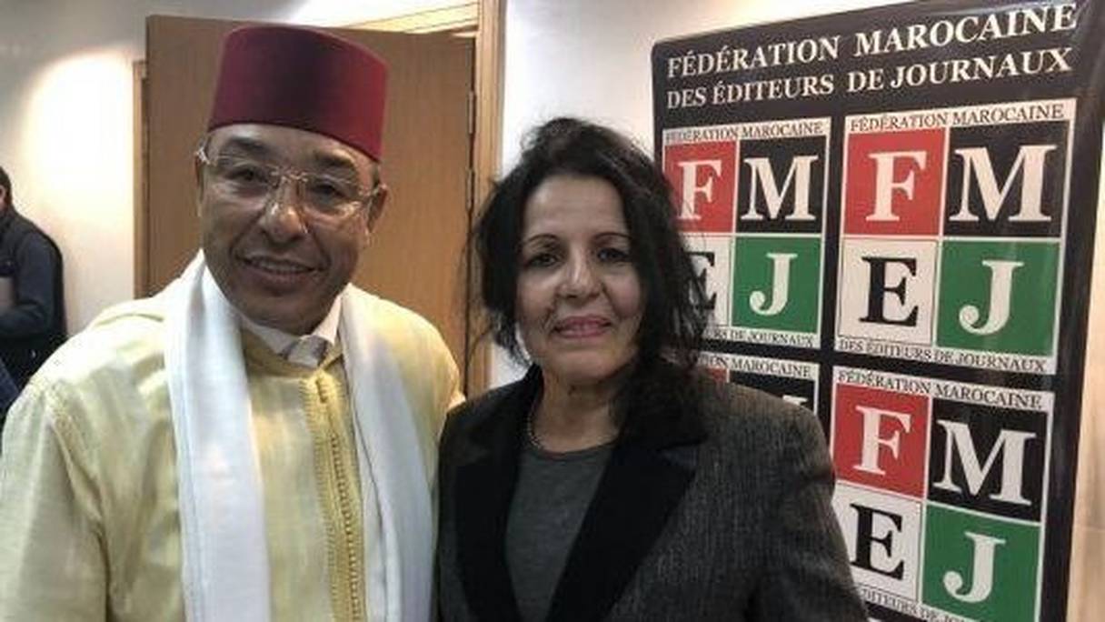 Bahia Amrani et Noureddine Miftah, l'actuelle présidente et l'ancien président de la FMEJ.
