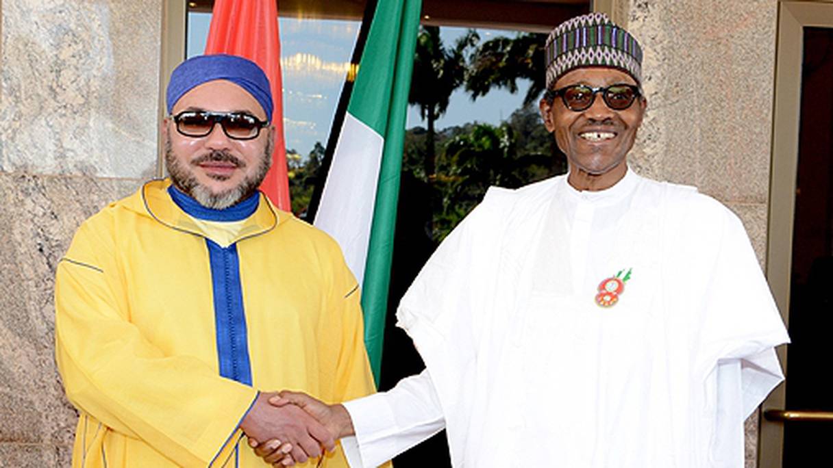 Le roi Mohammed VI et Muhammadu Buhari, président du Nigeria.
