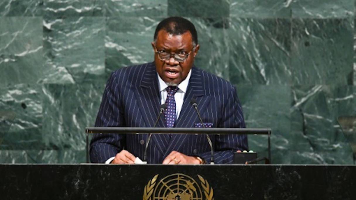 Le président namibien Hage Geingob s'adresse à l'Assemblée générale de l'ONU, le 20 septembre 2017 à New York.

