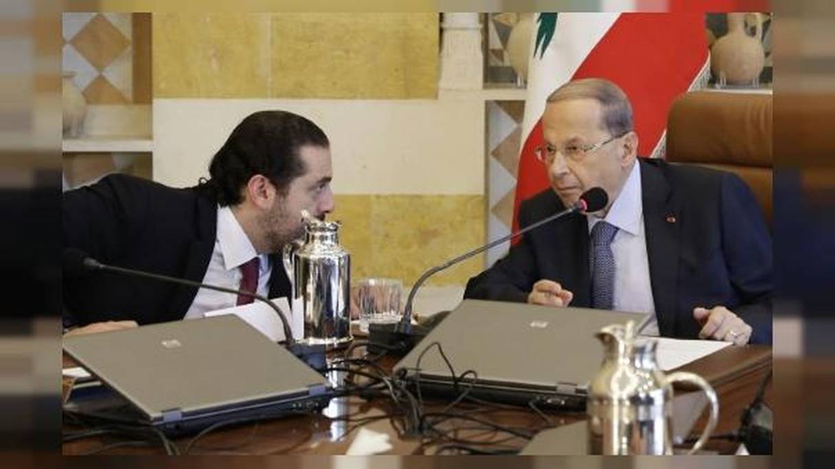 Le Premier ministre Saâd Hariri et le président libanais Michel Aoun lors d'un Conseil des ministres, le 5 décembre 2017.
