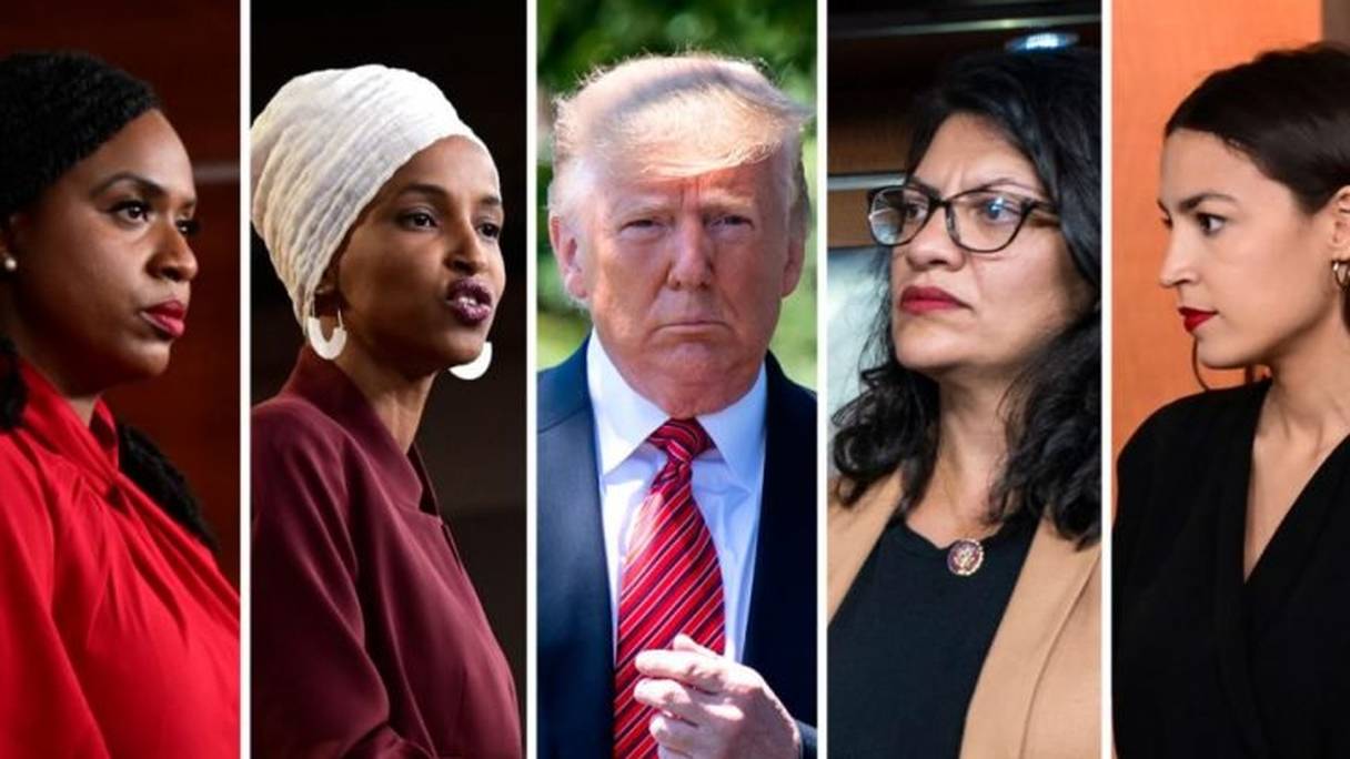 Photomontage de Donald Trump et les quatre élues démocrates que le président US insulte "sans vergogne"
