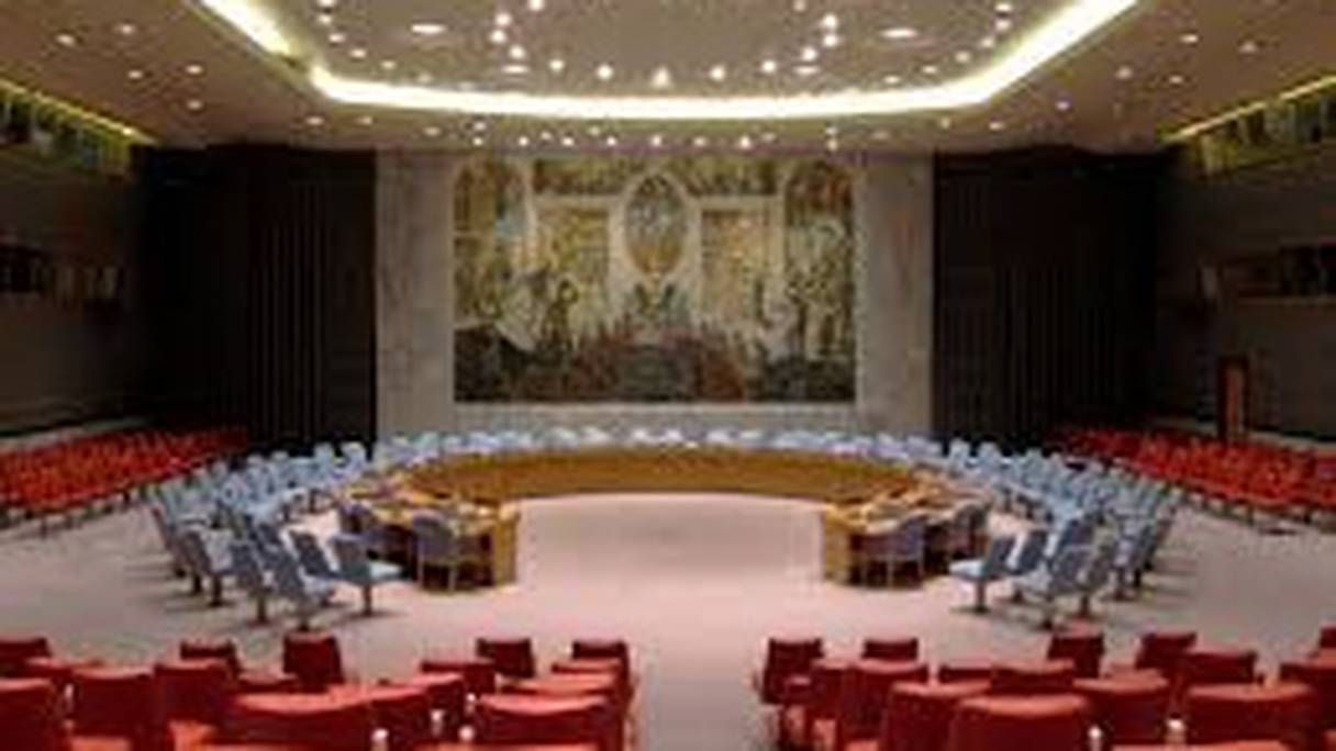 Salle de réunion du Conseil de sécurité, au siège de l'ONU, à New York. 
