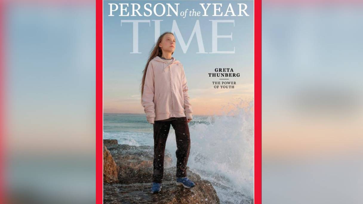 Couverture du magazine Time, consacrant la jeune égérie de la lutte contre les changements climatiques. 
