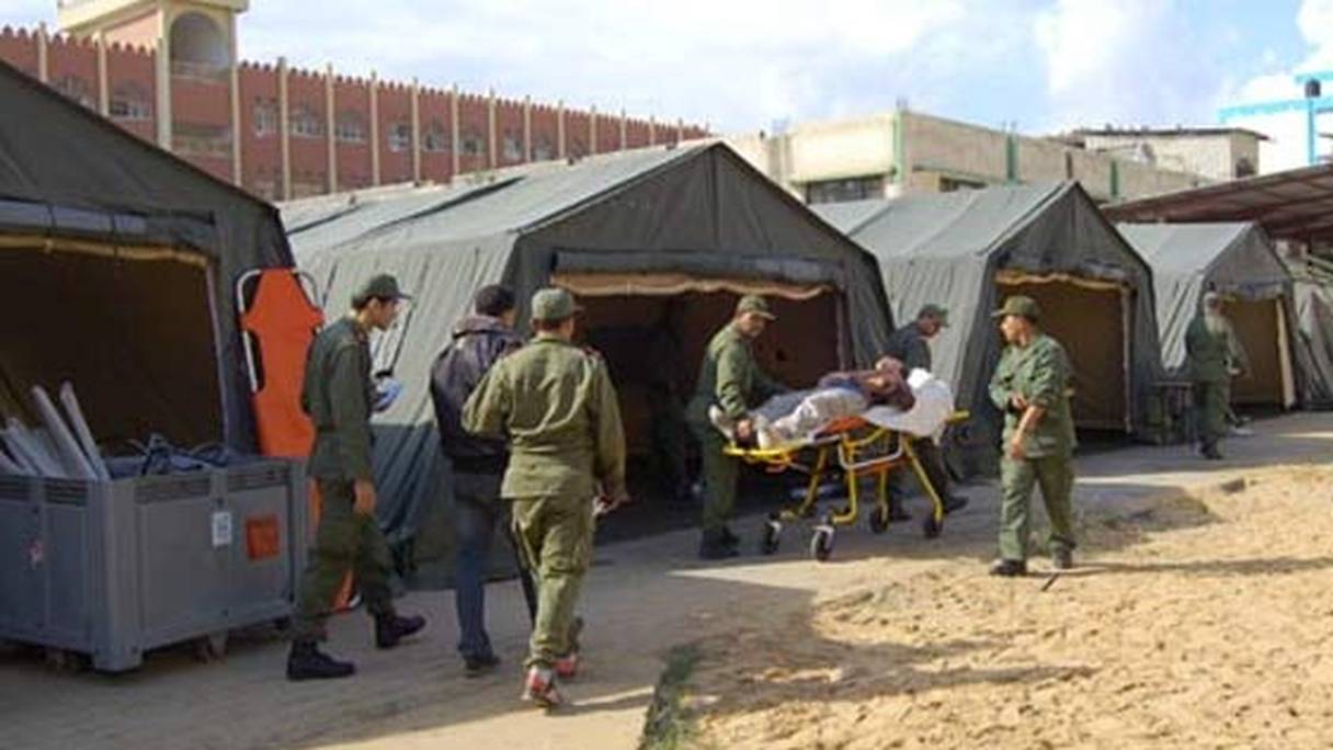 Photo de l'hôpital médico-chirurgical déployé par les FAR en novembre 2012 à Gaza, suite à l'agression israélienne contre les populations palestiniennes.
