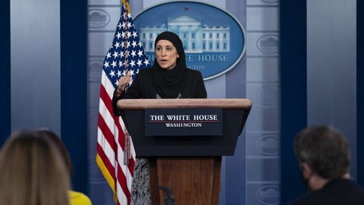 Sameera Fazili, lors d'un point presse à la Maison-Blanche.
