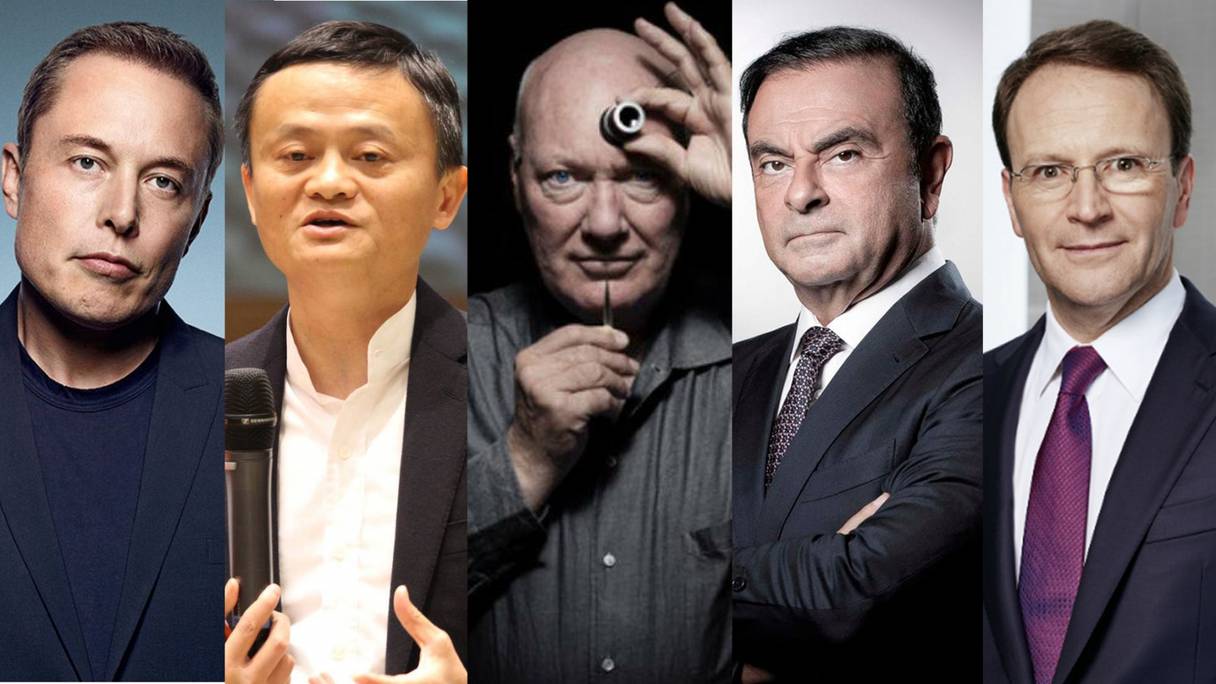 Elon Musk, Jack Ma, Jean-Claude Biver, Carlos Ghosn et Mark Schneider.
