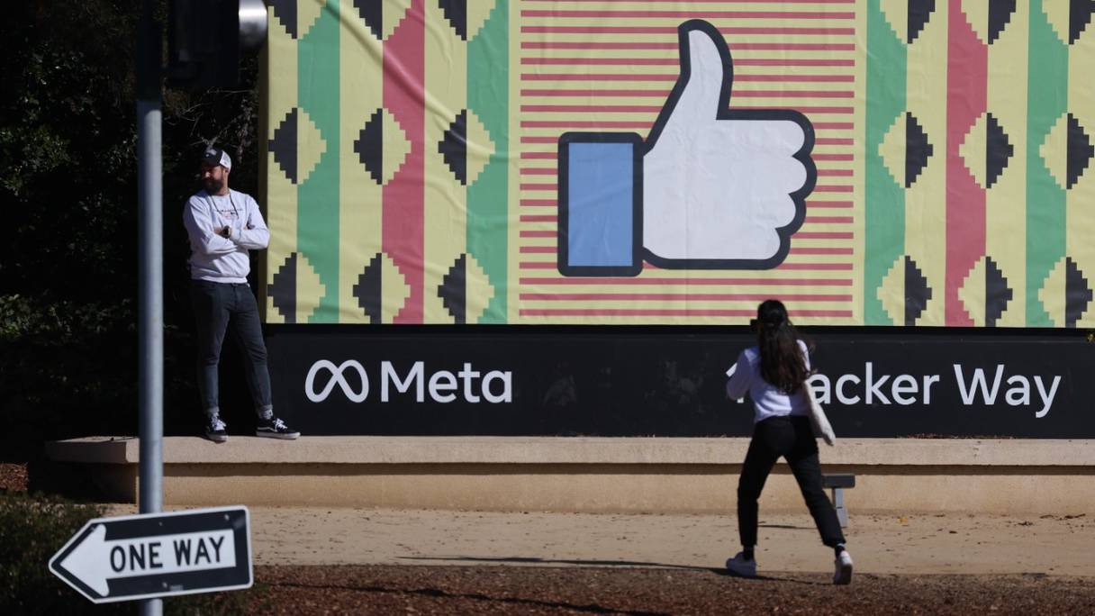 Siège social de Meta à Menlo Park, en Californie, le 2 février 2022. Meta a accepté de payer 90 millions de $, après un procès de dix ans, où il était accusé d'avoir suivi des utilisateurs en ligne, même après leur déconnexion du réseau social.
