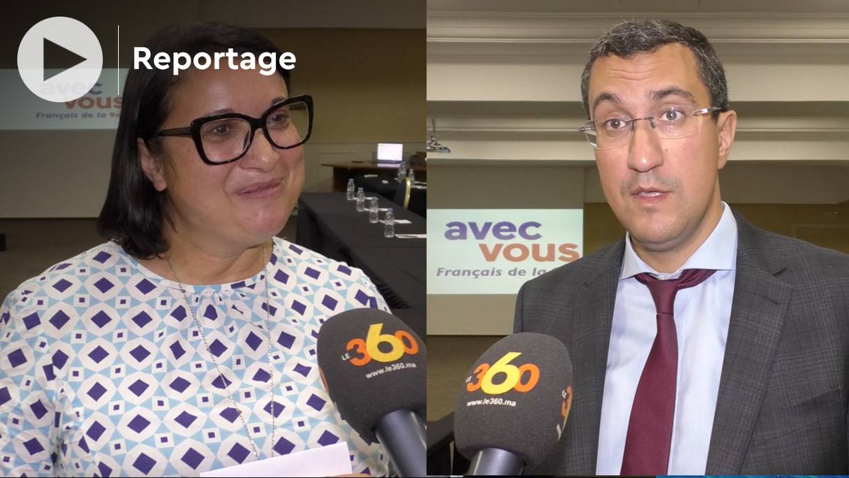 Sophie Villaume et M'jid El Guerrab, ici à Casablanca, le 21 mars 2022, font partie des coordinateurs de La République en marche (LREM), le parti d'Emmanuel Macron, en vue de faire élire le candidat-président dans la 9e circonscription des Français de l'étranger. 
