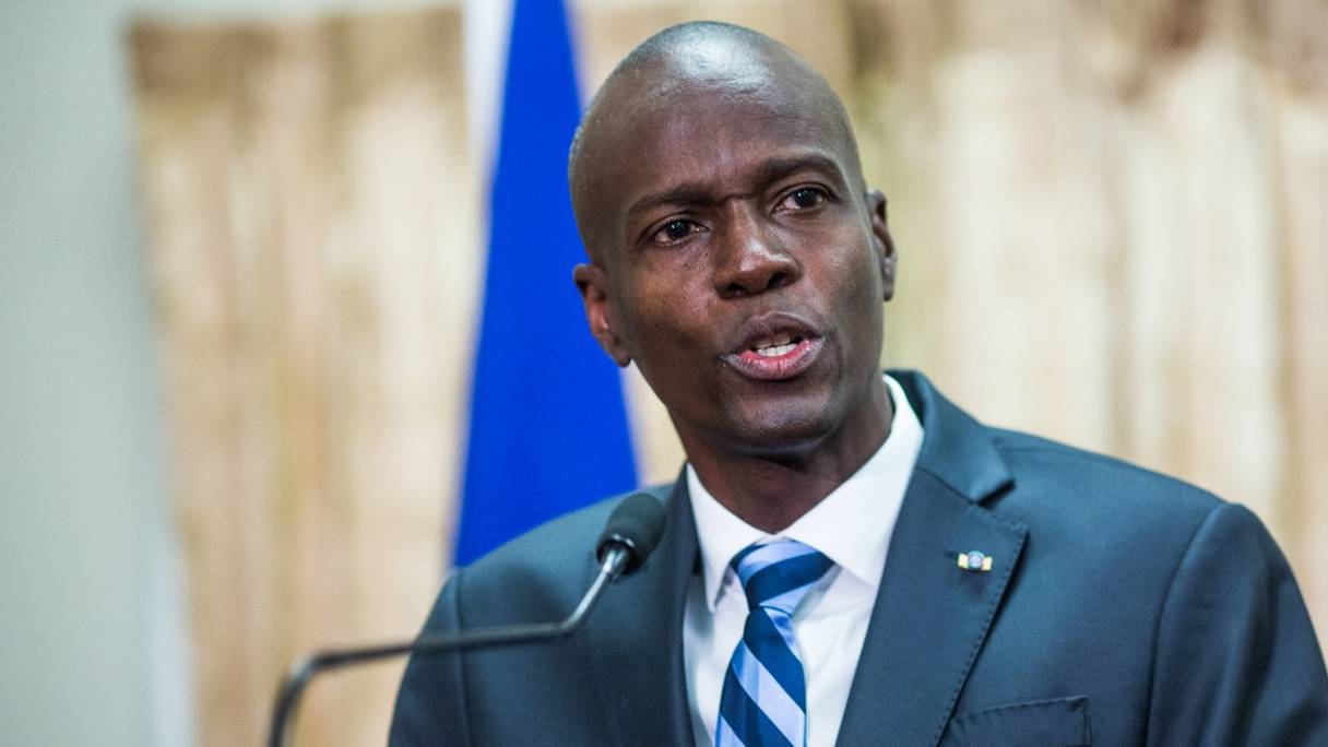 Le président haïtien Jovenel Moise, assassiné le 7 juillet 2021 dans sa résidence, prend ici la parole lors de la cérémonie de prestation de serment du Premier ministre Jack Guy Lafontant, au Palais National de Port-au-Prince, le 24 février 2017.
