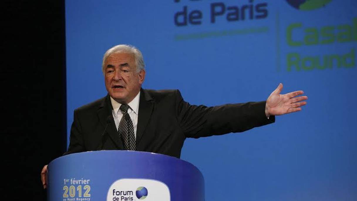 DSK intervenant lors de l'édition 2012 du Forum de Paris à Casablanca.
