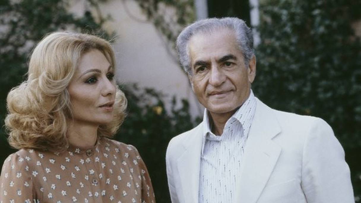 Le Chah d'Iran, Mohammad Reza Pahlavi et son épouse Farah, en exil au Mexique, en 1979. 
