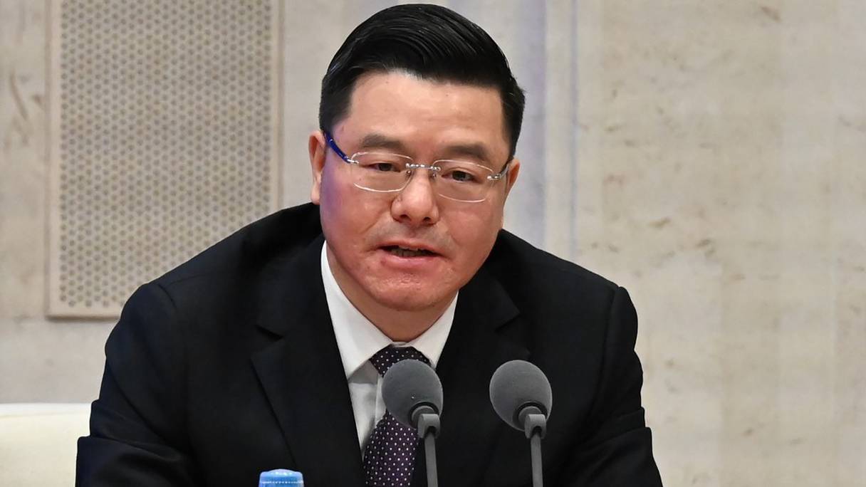 Wu Yonglin, président du laboratoire pharmaceutique Sinopharm, en conférence de presse à Pékin le 31 décembre 2020. 
