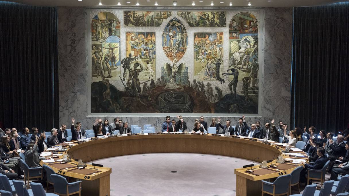 Une réunion du Conseil de sécurité de l'ONU, à New York. 
