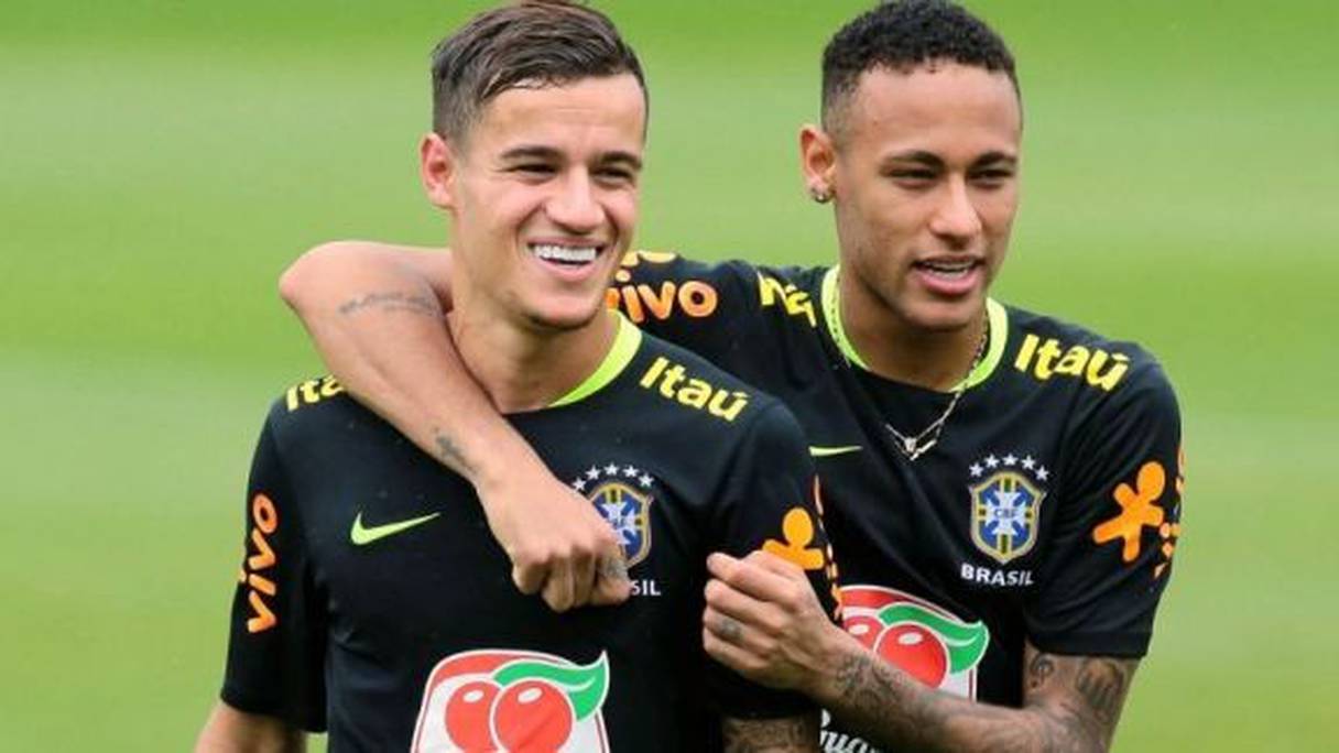 Les internationaux brésiliens Neymar et Couthinho.
