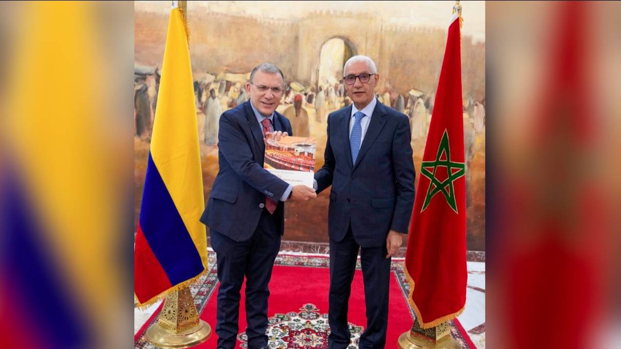Rachid Talbi Alami, président de la Chambre des Représentants a reçu Roy Leonardo Barreras Montealegre, président du sénat colombien, le 5 décembre 2022, au Parlement, à Rabat.
