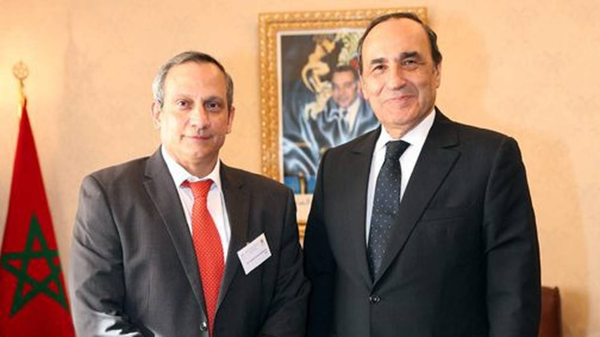 L'ambassadeur Rodolfo Reyes Rodriguez, représentant de Cuba à la Réunion parlementaire sur la migration. Ici, avec le président de la Chambre des représentants, Habib El Malki.
