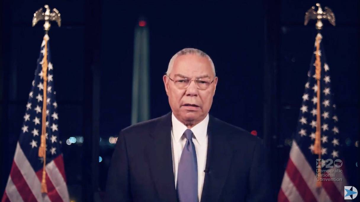 Colin Powell, ex-secrétaire d'Etat US, lors d'une convention du Parti démocrate, en août 2020.
