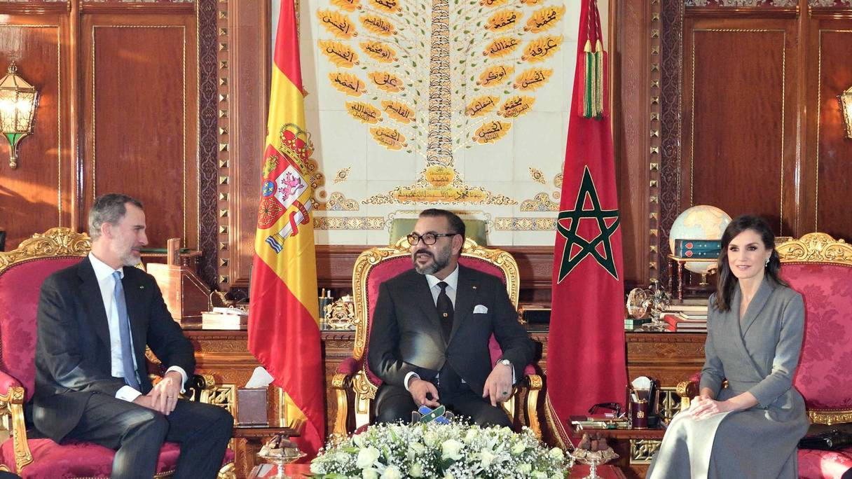Lors de la réception accordée par le roi Mohammed VI au roi et à la reine d'Espagne à Rabat.
