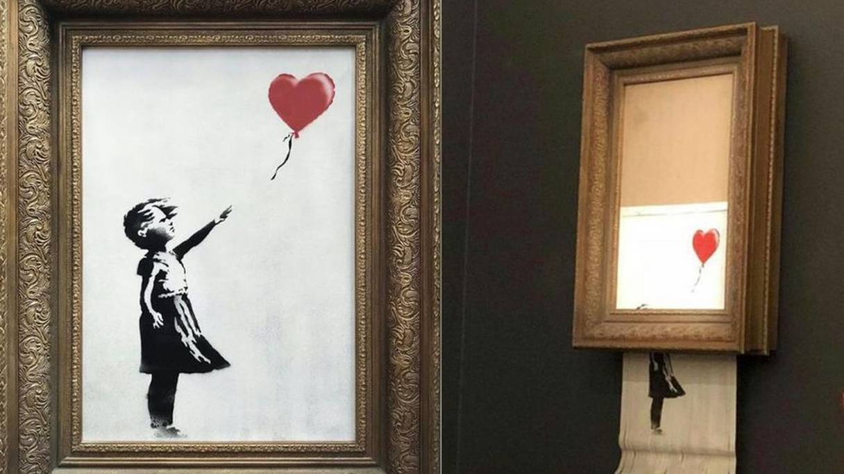 Adjugée 1,2 million d'euros, une toile de Banksy s'est autodétruit en cette année 2019. 
