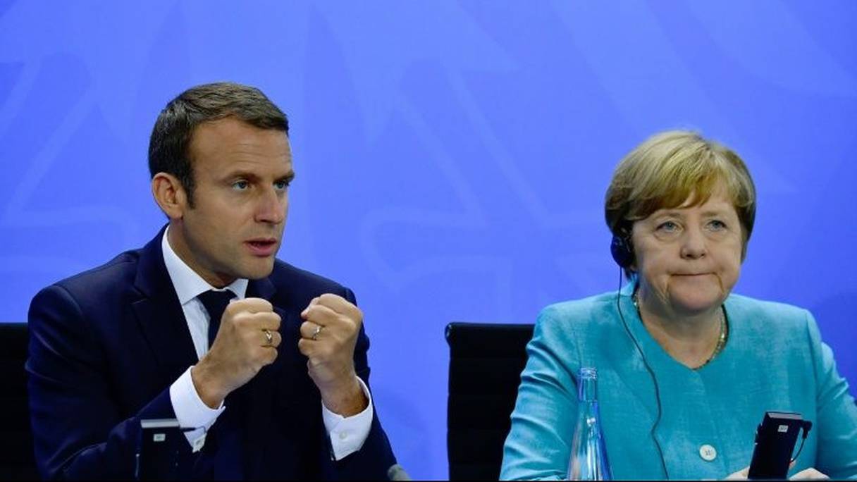  Le président français Emmanuel Macron et la chancelière allemande Angela Merkel, le 29 juin 2017 à Berlin.
