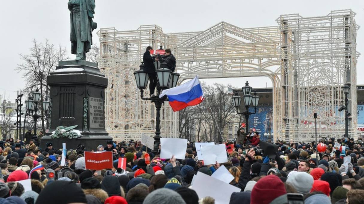 Les partisans de Navalny se sont rassemblés à Moscou dimanche 28 janvier 2018.
