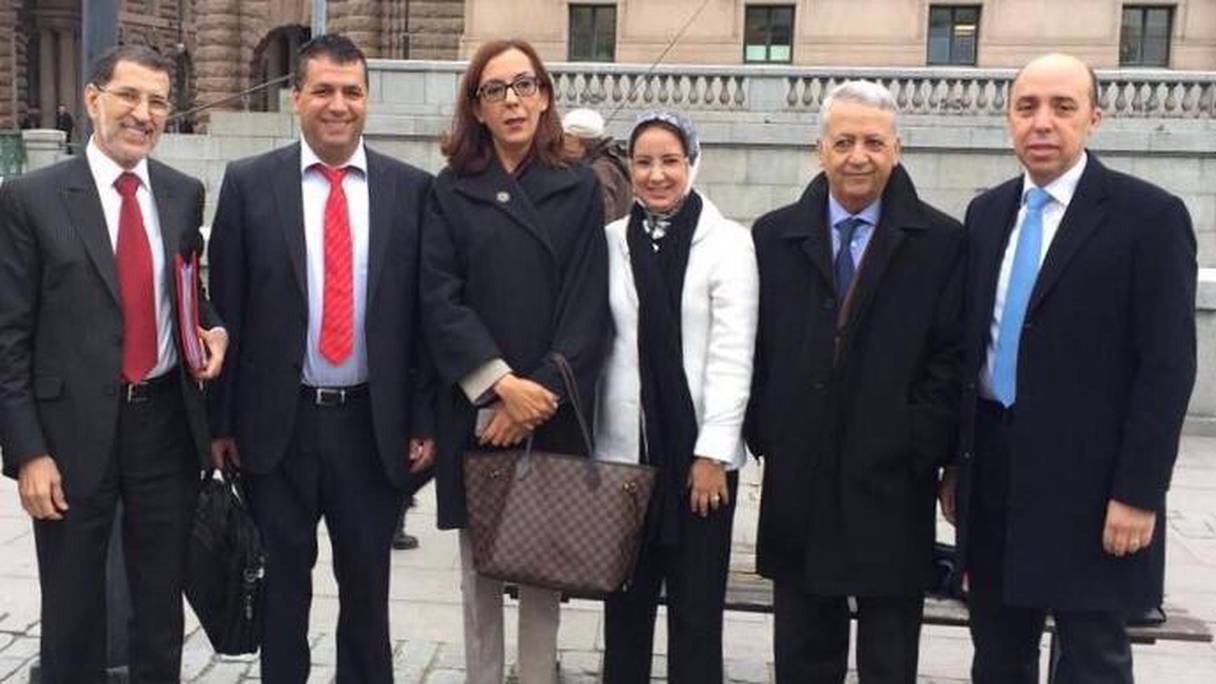 La délégation marocaine lors de son séjour en Suède. A droite, le vice-président de la Chambre des représentants, Chafik Rachadi.
