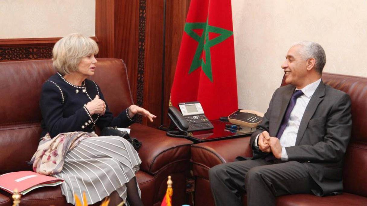 Le président de la Chambre des représentants, Rachid Talbi Alami, et la présidente de la commission des Affaires étrangères de l'Assemblée nationale française, Elisabeth Guigou, le 9 avril dernier à Rabat.

