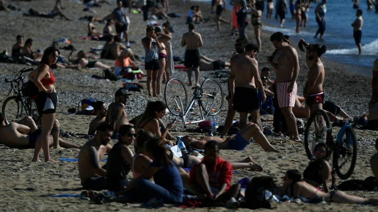 La plage de Barceloneta à Barcelone le 20 mai 2020.
