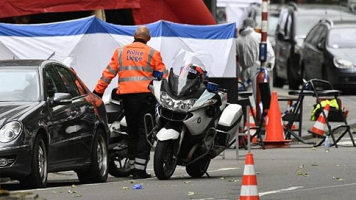Les forces de police sur les lieux de la fusillade à Liège, le 29 mai 2018.
