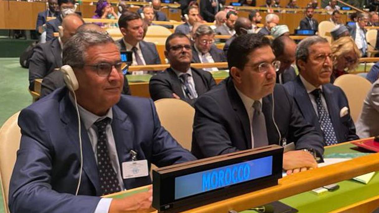 Aziz Akhannouch et Nasser Bourita ont participé aux travaux du débat de haut niveau de la 77e session de l’Assemblée générale des Nations Unies, mardi 20 septembre 2022, à New York.
