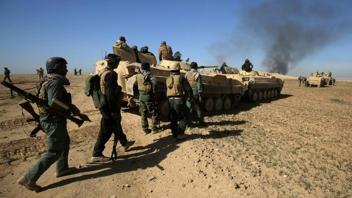 Les forces irakiennes, le 20 février 2017 au sud de Mossoul.
