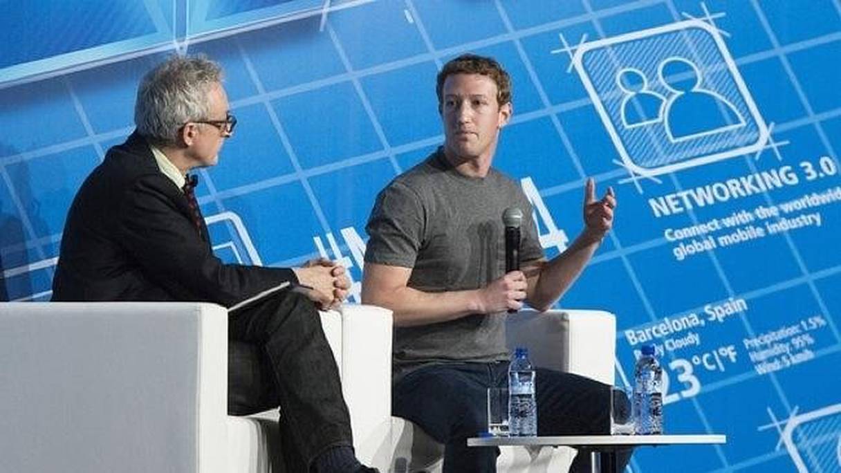Marc Zuckerberg, fondateur de Facebook, intervenant au Mobile World Congress 2014.
